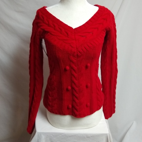 Old Navy Sweaters Nwt Red Sweater Old Navy Cable Knit V Neck Xs Holiday Wear Poshmark